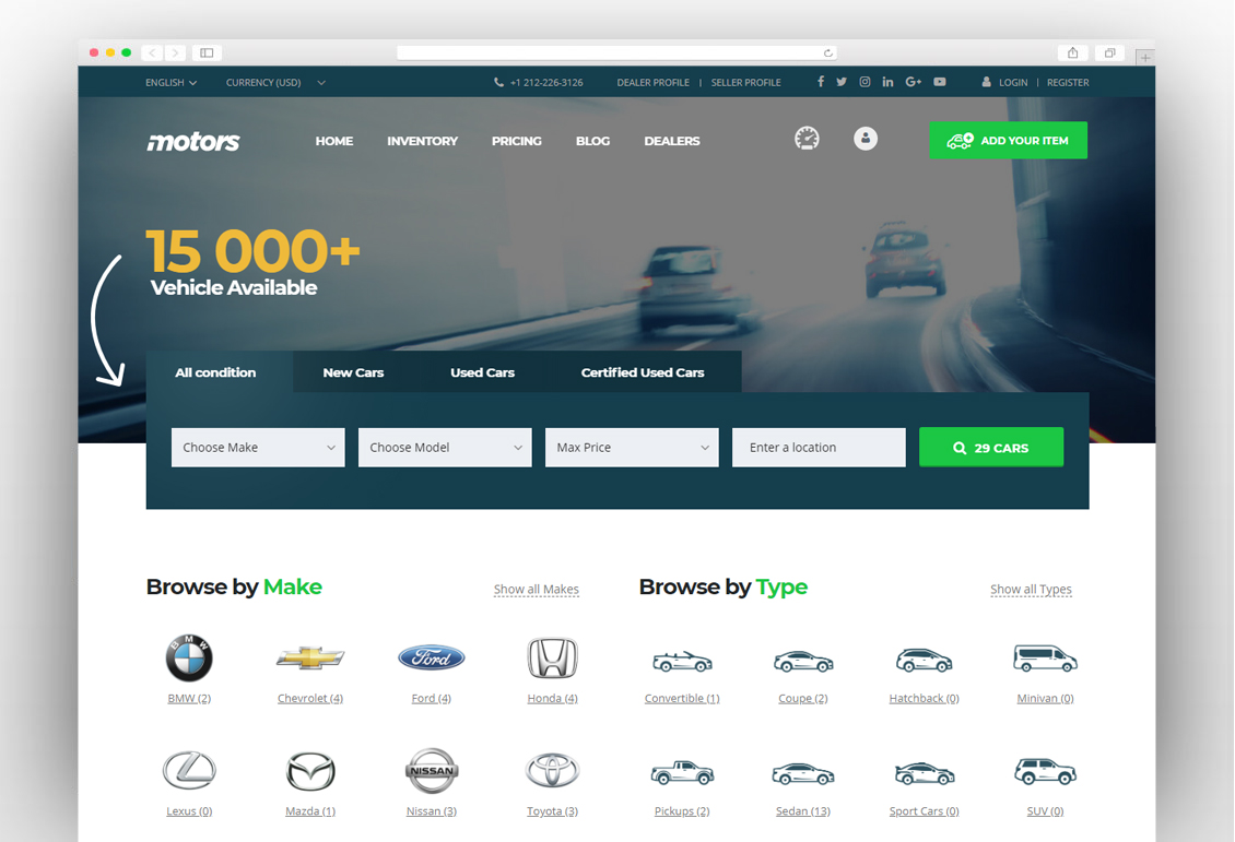 Motors ¬- Automotive, Car Dealership, Car Rental, Auto, Classified Ads, Listing WordPress Theme