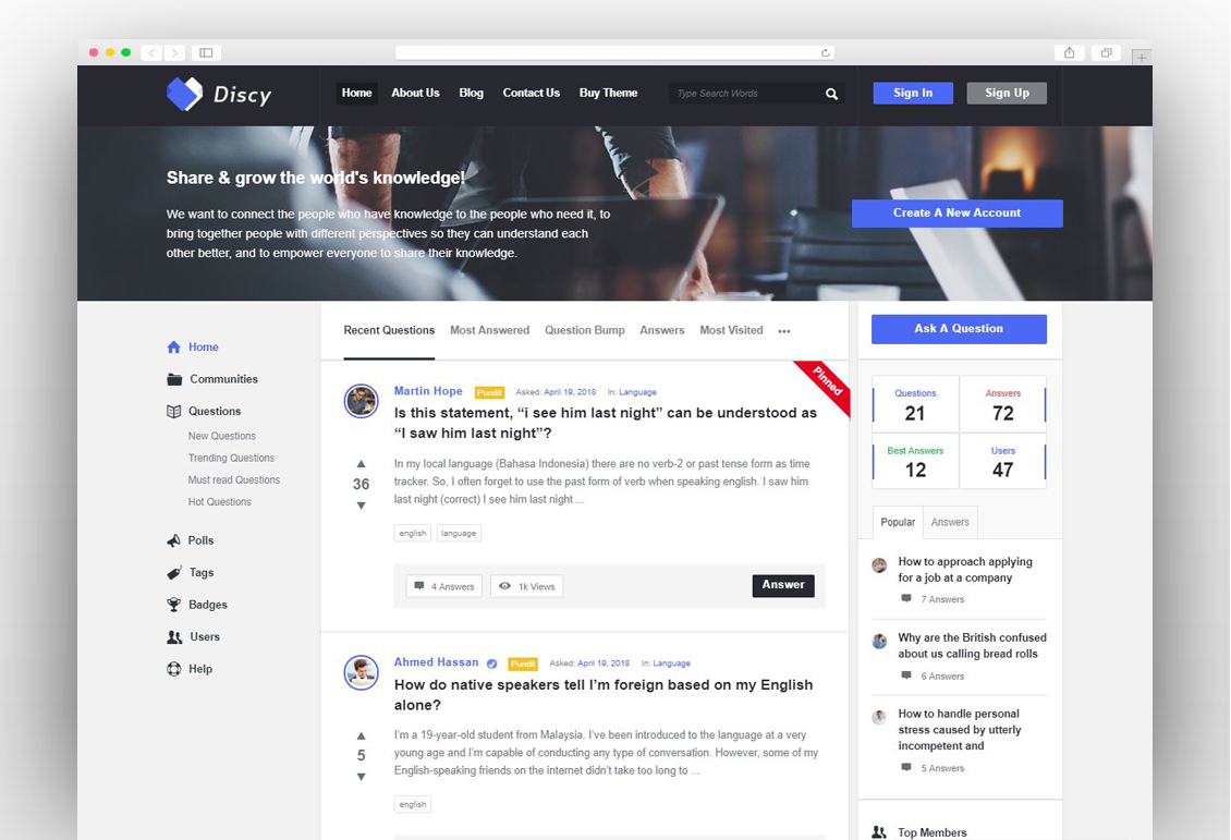 Discy - Social Questions and Answers WordPress Theme