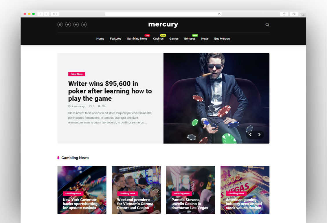 Mercury - Gambling News & Casino Affiliate WordPress Theme