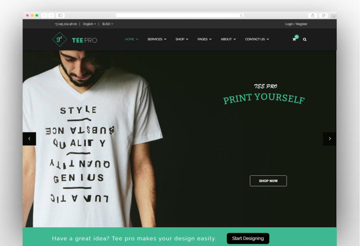 TEEPRO - Woocommerce Custom T-Shirt Designer WordPress Theme