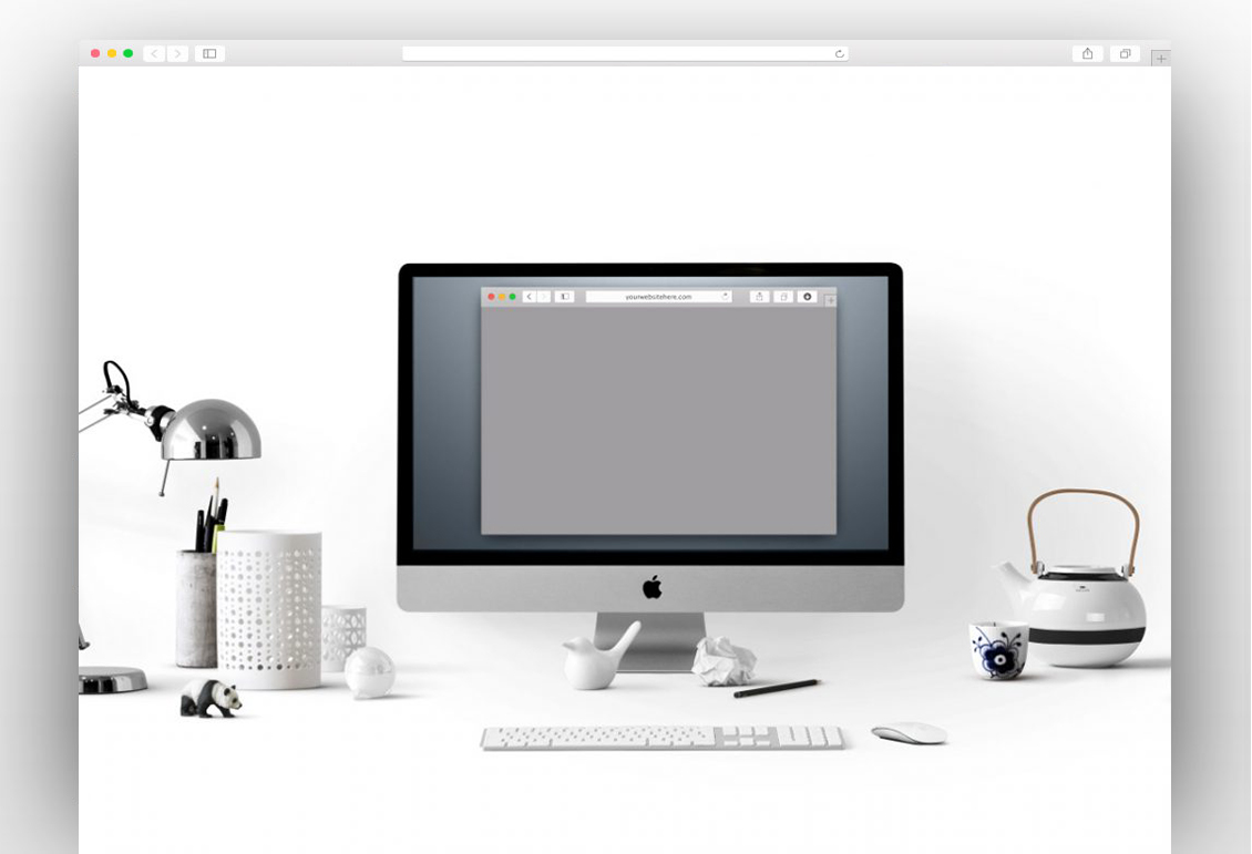 Free iMac Mockup With Desktop Scene