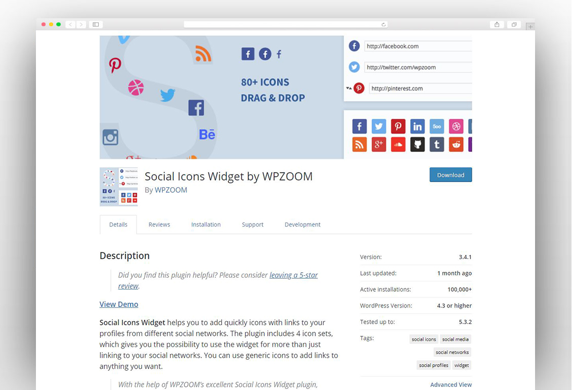 Social Icons Widget by WPZOOM