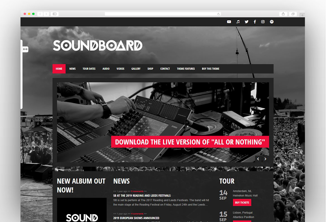 Soundboard - a Premium Responsive Music WordPress Theme