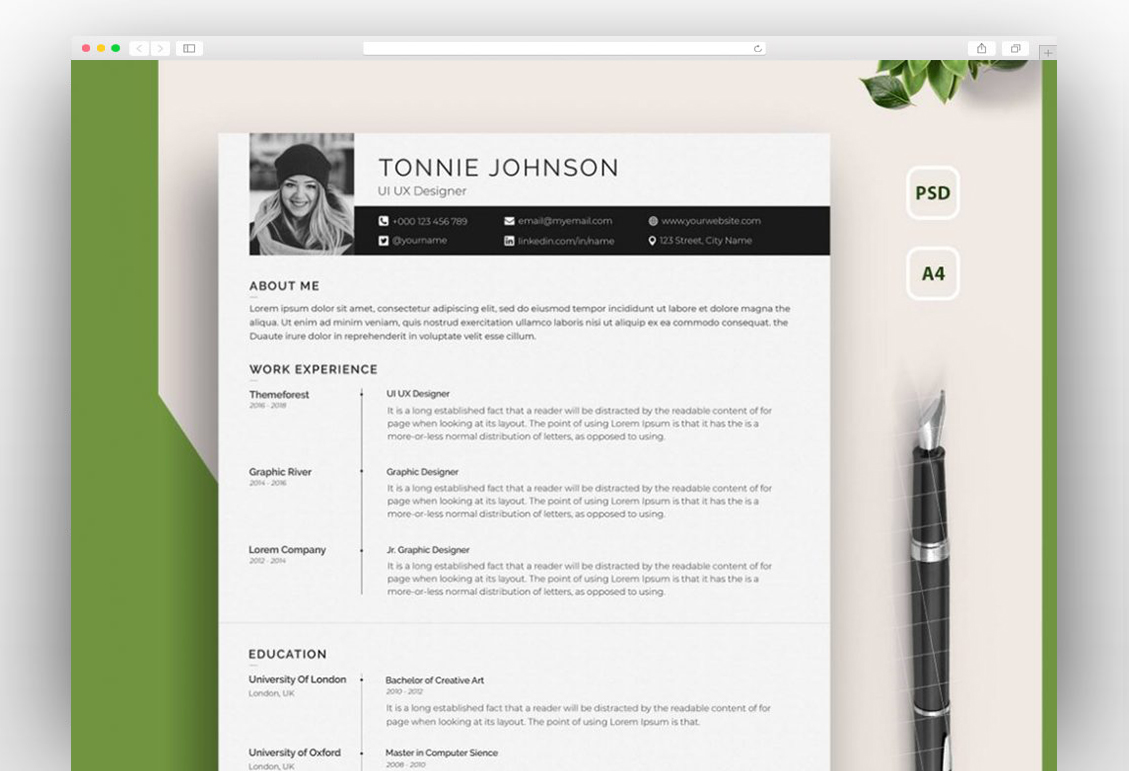 Free Clean Resume Template PSD