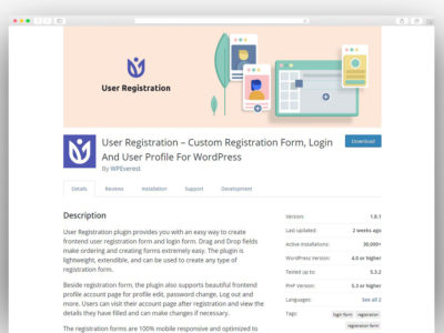 User Registration – Custom Registration Form, Login And User Profile For WordPress