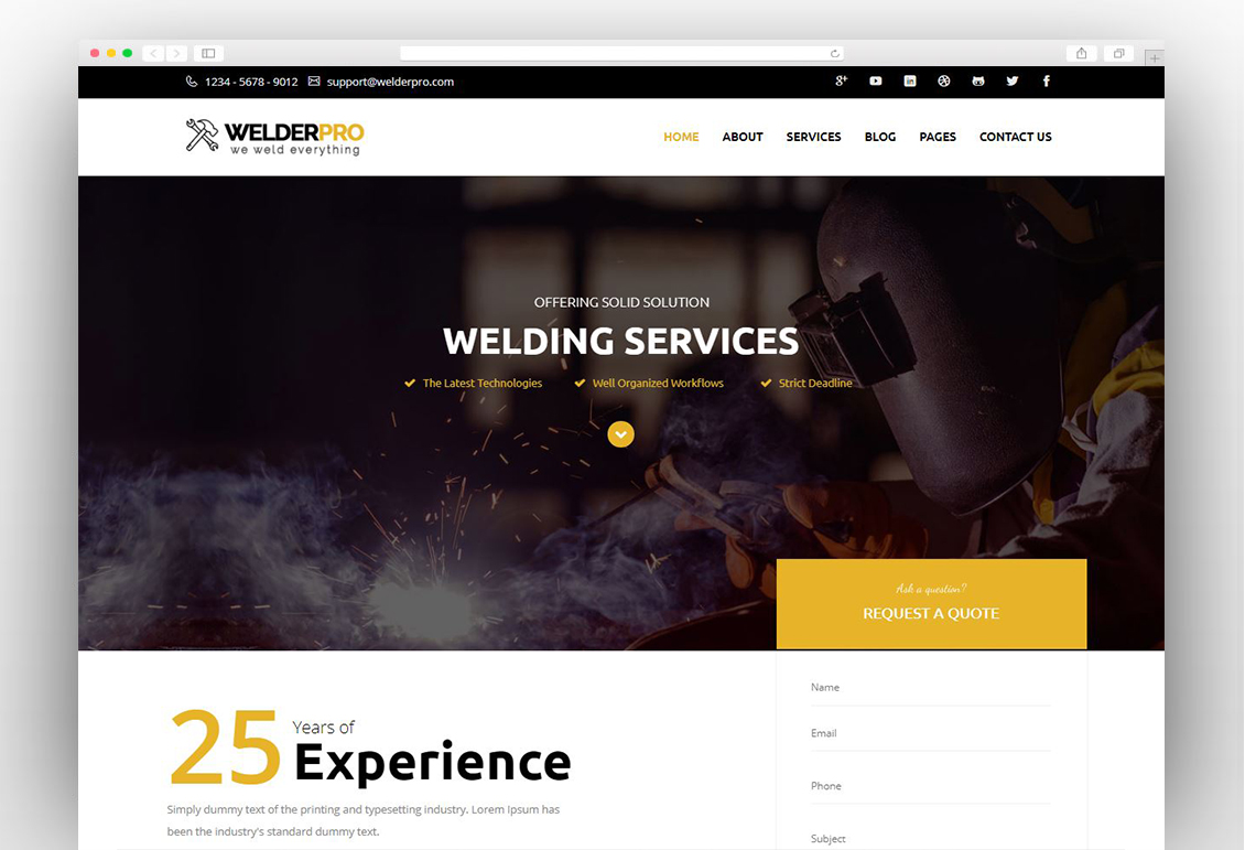 Welder Pro - WordPress Theme for Welding Contractor