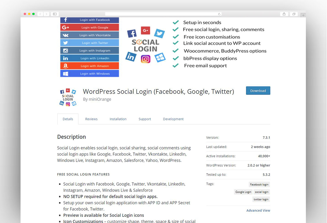 WordPress Social Login (Facebook, Google, Twitter)