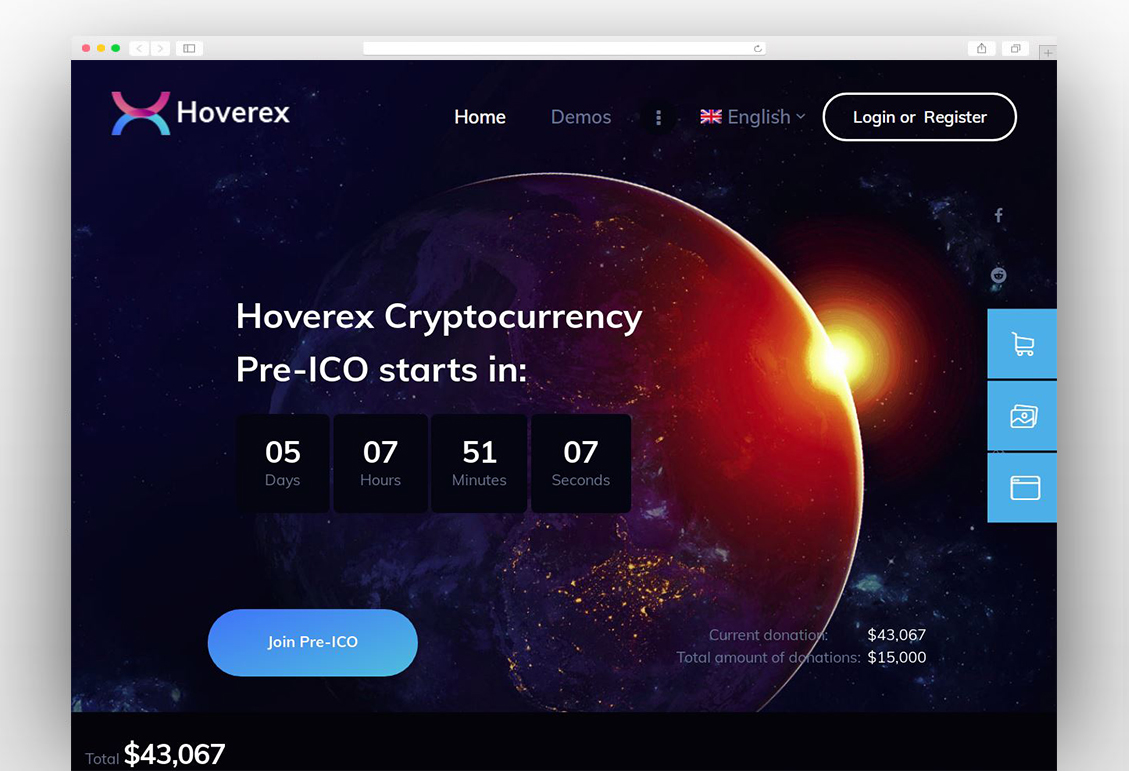 Hoverex | Cryptocurrency & ICO WordPress Theme + Spanish