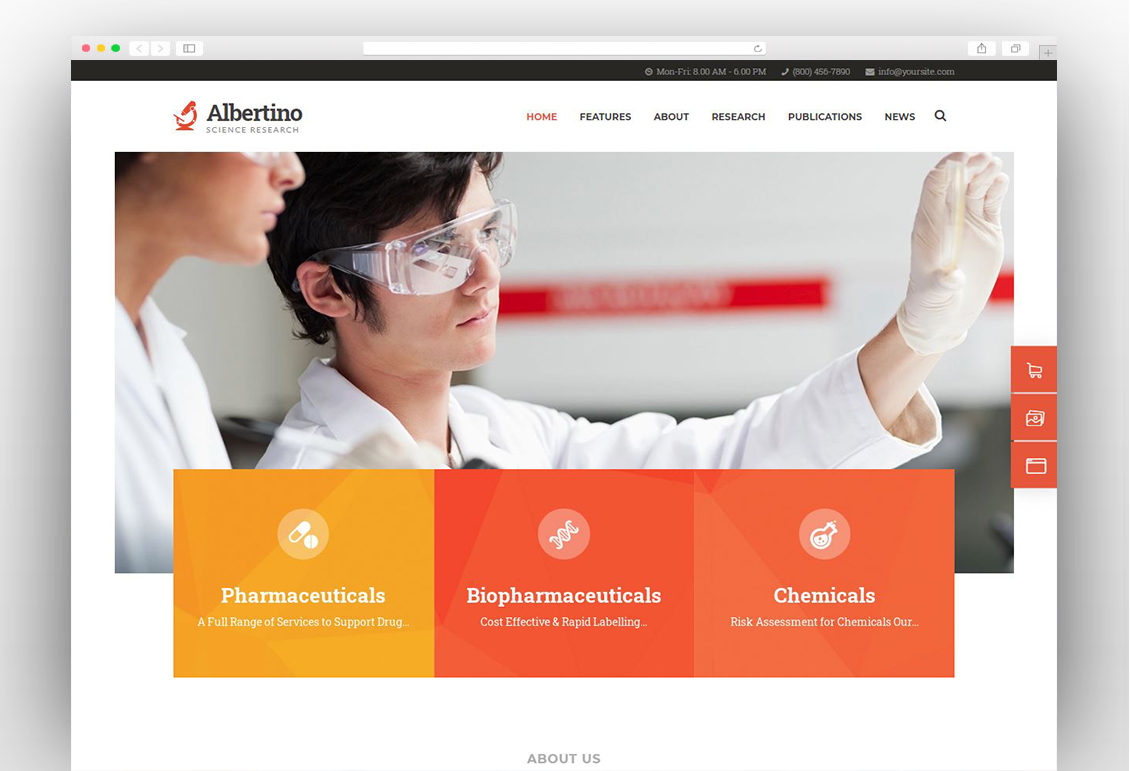 Albertino - Science Laboratory Research & Technology WordPress Theme