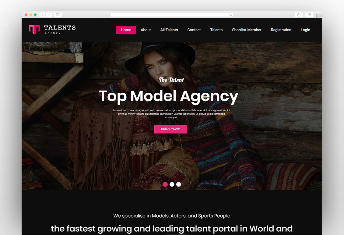 Talents - Model Agency WordPress CMS Theme