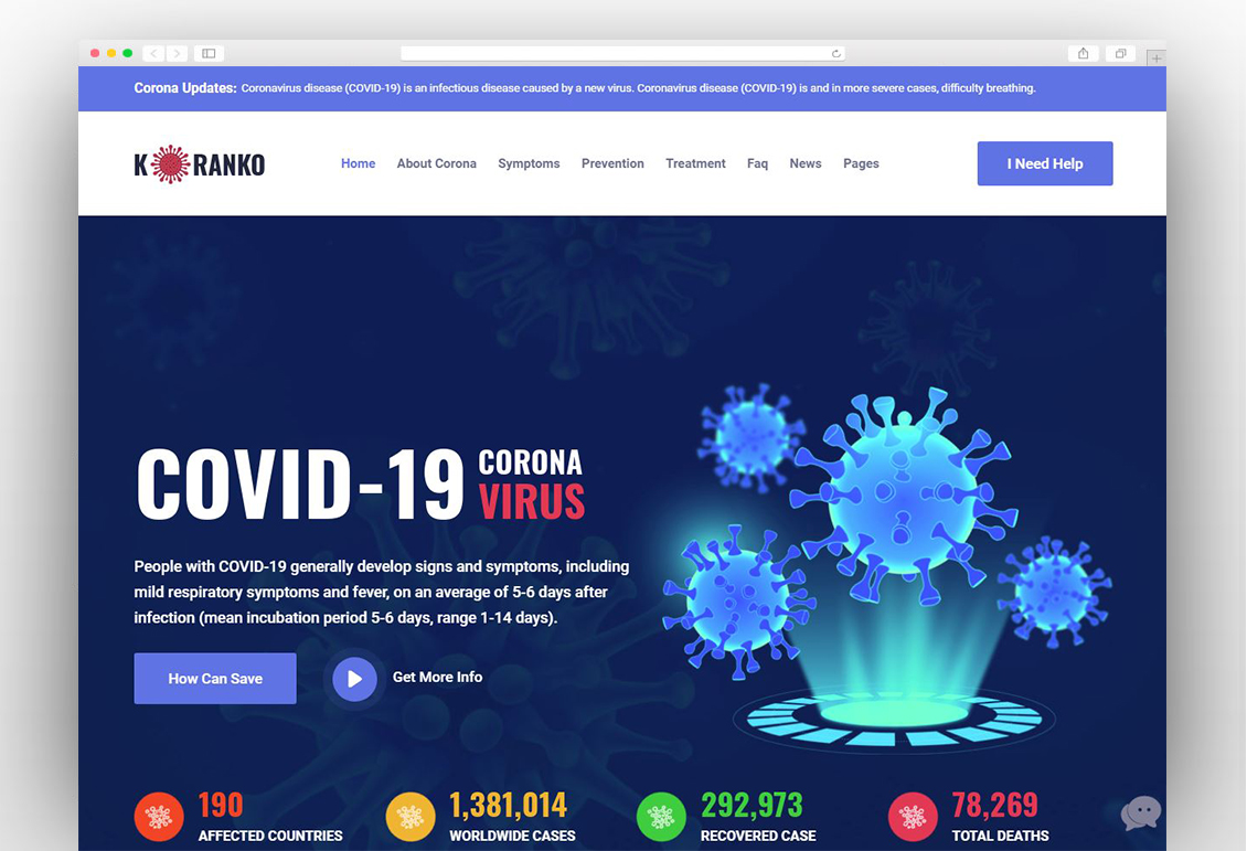 Koranko - Coronavirus Medical Prevention and Awareness HTML Template