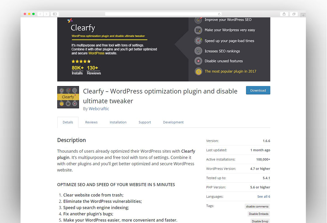 Clearfy – WordPress optimization plugin and disable ultimate tweaker