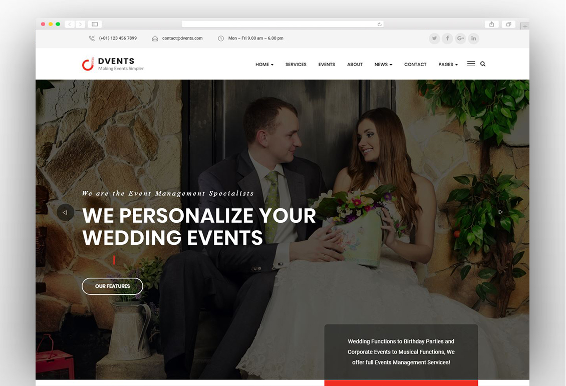 Dvents - Events Management Companies and Agencies WordPress Theme