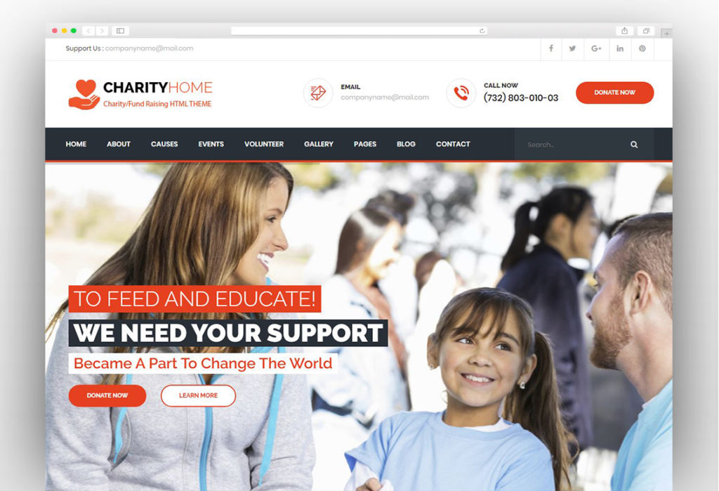 'Charity Home - Responsive HTML Template for Fund Raising