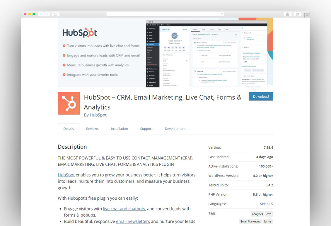 HubSpot – CRM, Email Marketing, Live Chat, Forms & Analytics