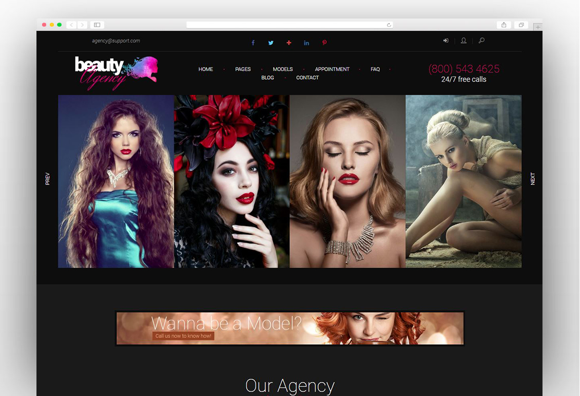 Models Agency - Fashion Portfolio WordPress theme