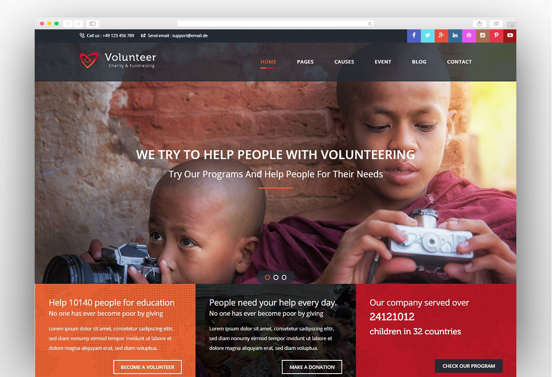 Volunteer - Responsive HTML Template for Charity & Fund Raising