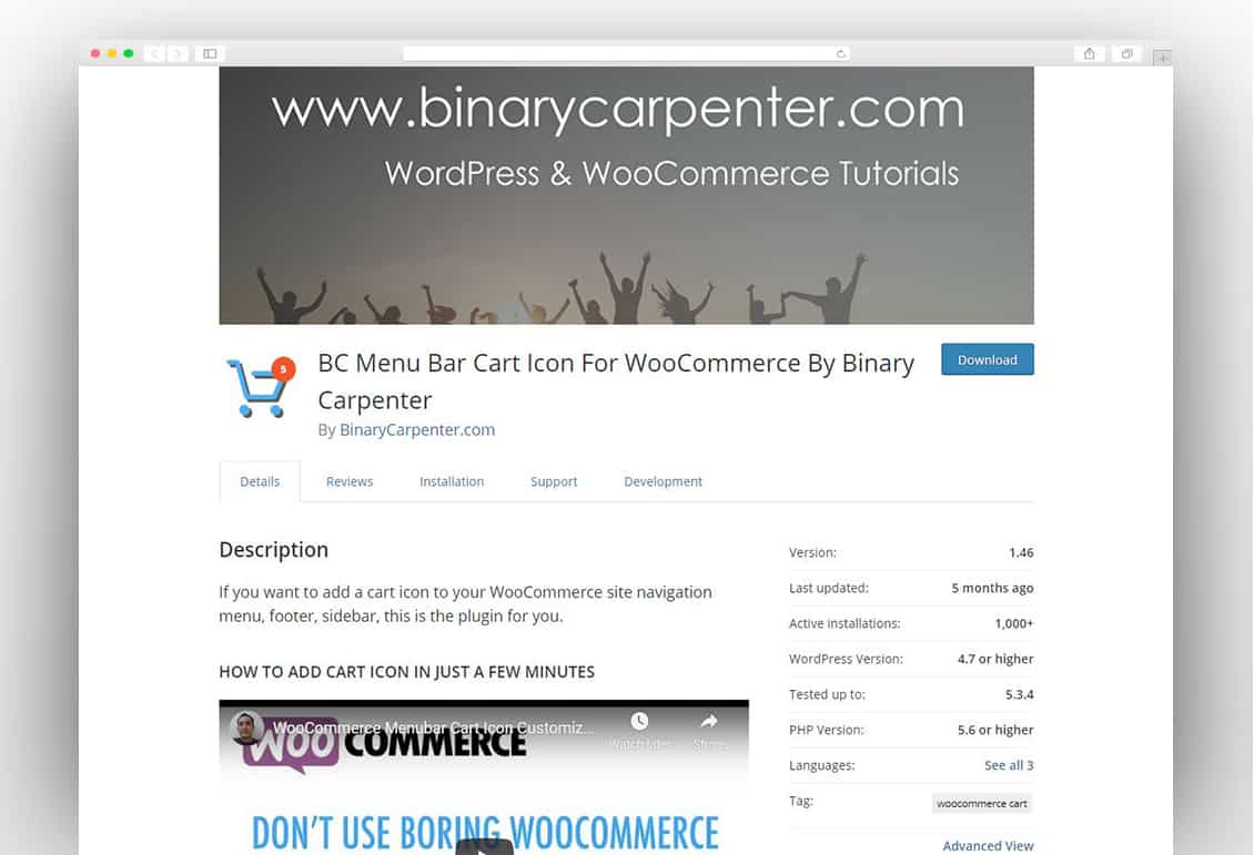 BC Menu Bar Cart Icon For WooCommerce By Binary Carpenter