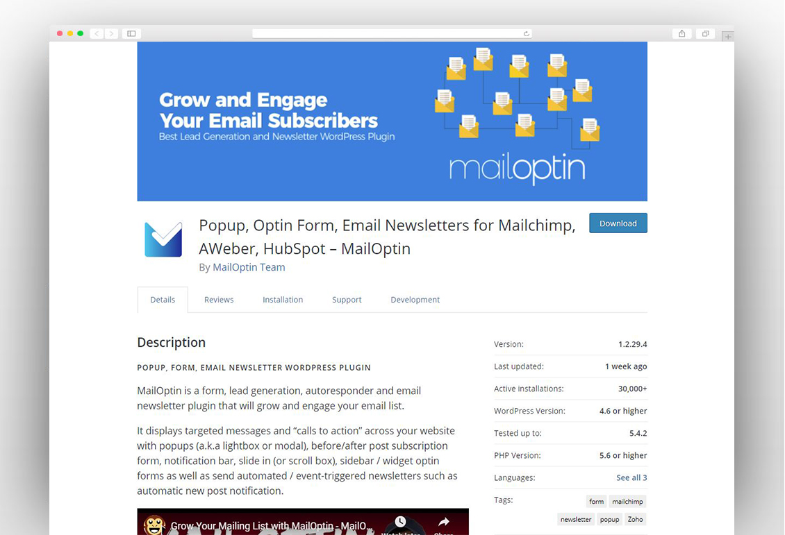 Popup, Optin Form, Email Newsletters for Mailchimp, AWeber, HubSpot – MailOptin