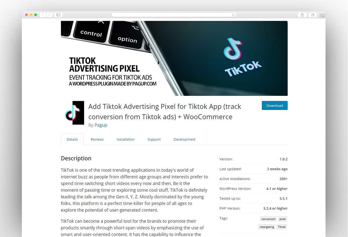 Add Tiktok Advertising Pixel for Tiktok App (track conversion from Tiktok ads) + WooCommerce
