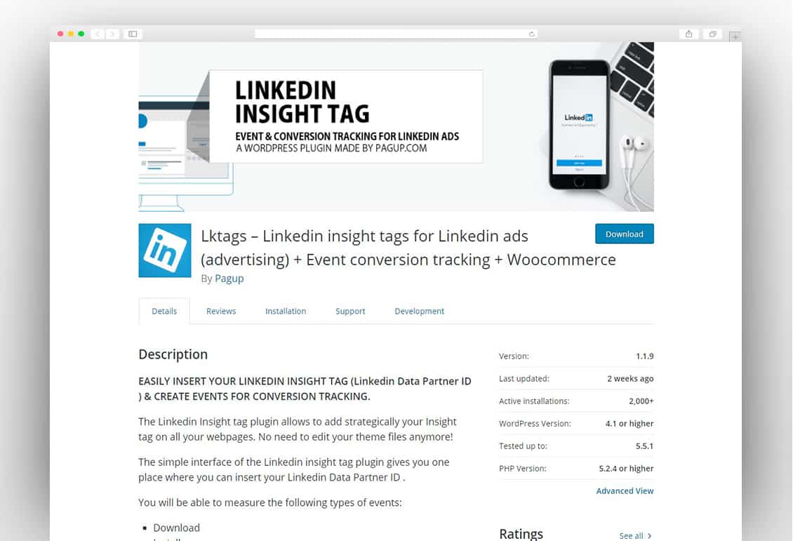 Lktags – Linkedin insight tags for Linkedin ads (advertising) + Event conversion tracking + Woocommerce