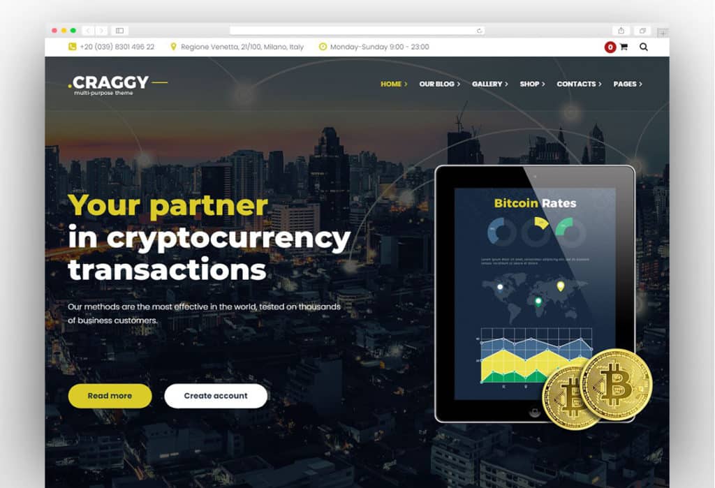 Craggy - Food Delivery, Services & Bitcoin Crypto Currency Multi-purpose WordPress Theme