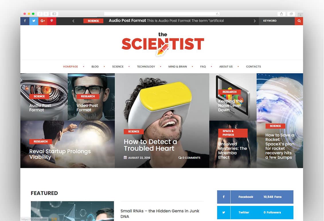The Scientist - innovations and research news magazine WordPress theme