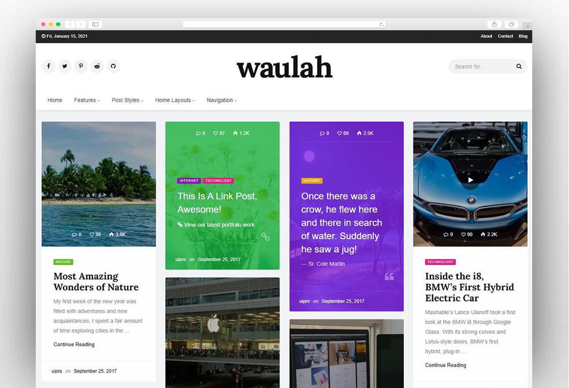 Waulah - Infinite Scroll News & Blog WordPress Theme
