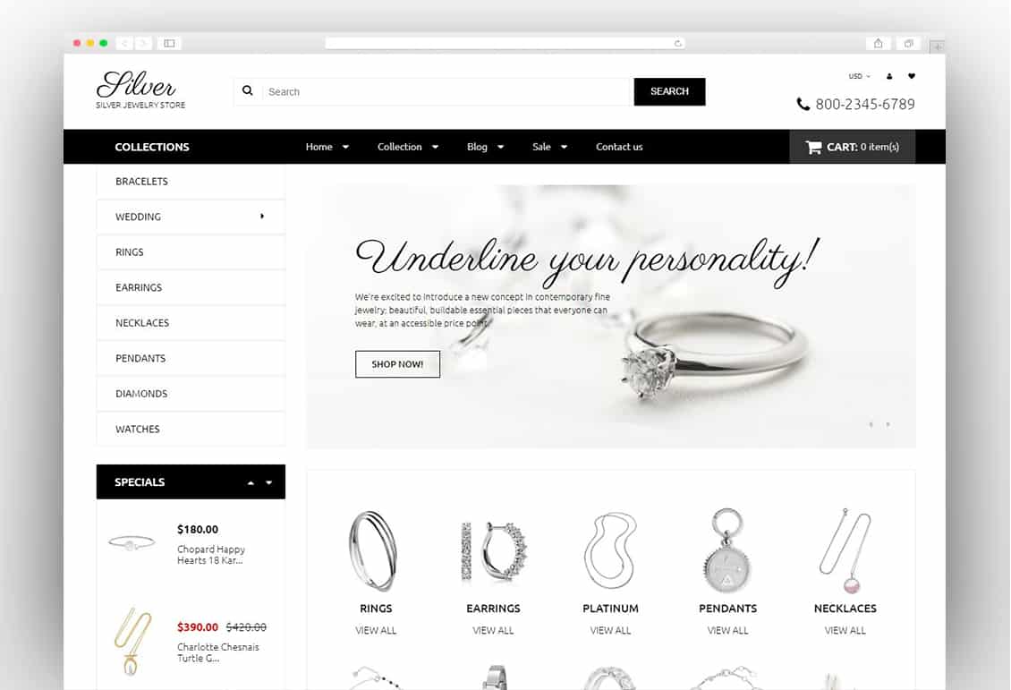 Silver Store Shopify Theme - Jewelry Store Gemstone, Wedding, Watches Template