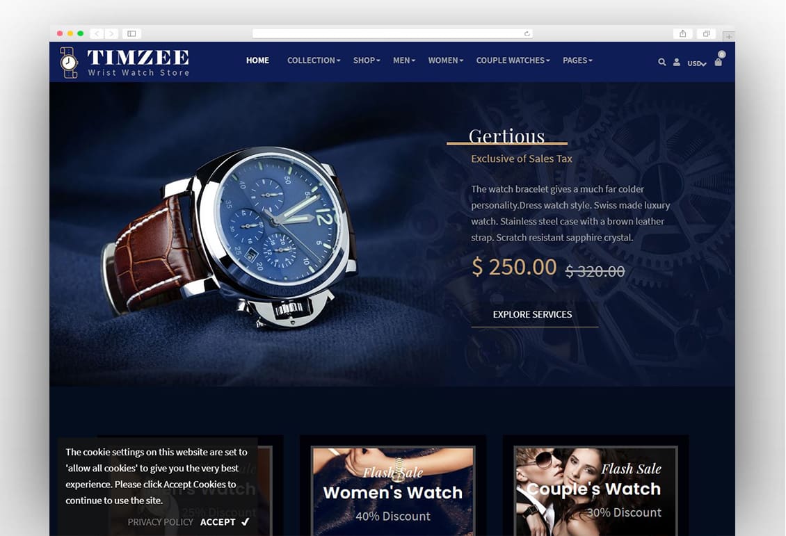 Time zee | Shopify Watch Store, Dark Jewelry Theme