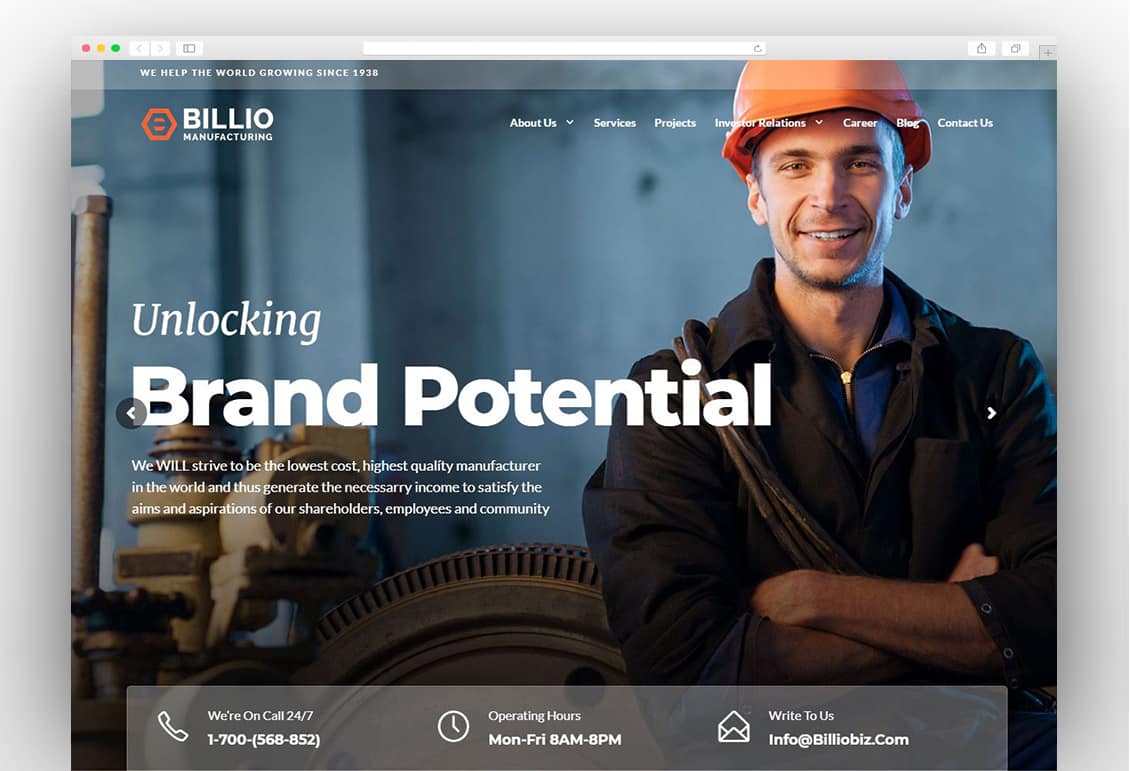 Billio 2.0 - Engineering & Industrial WordPress Theme