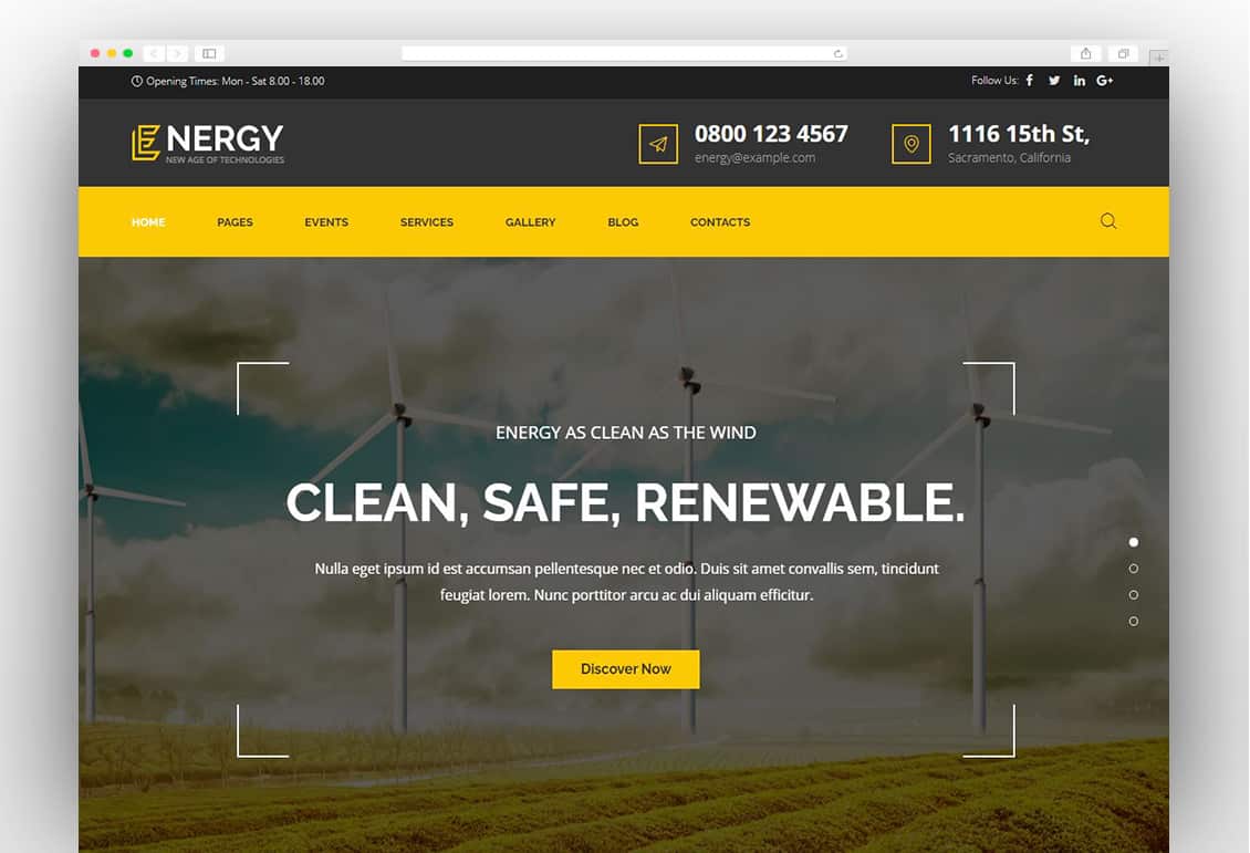 Energy - solar and wind alternative power WordPress Theme