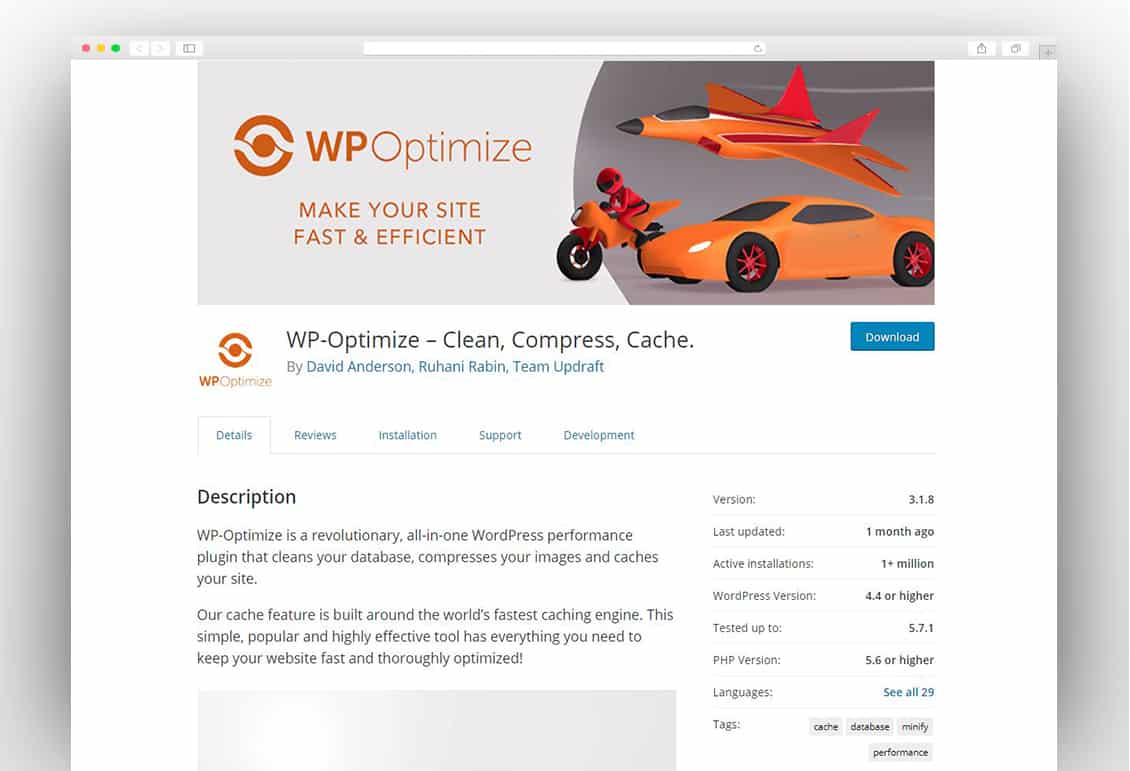 WP-Optimize – Clean, Compress, Cache.