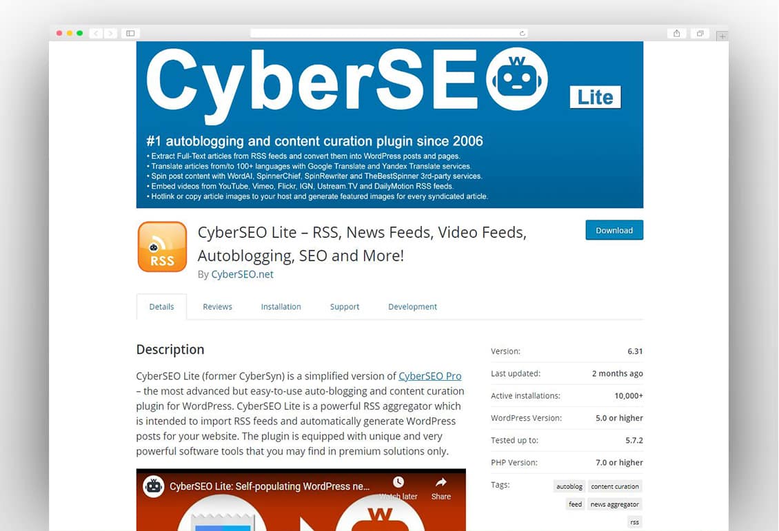 CyberSEO Lite – RSS, News Feeds, Video Feeds, Autoblogging, SEO and More!