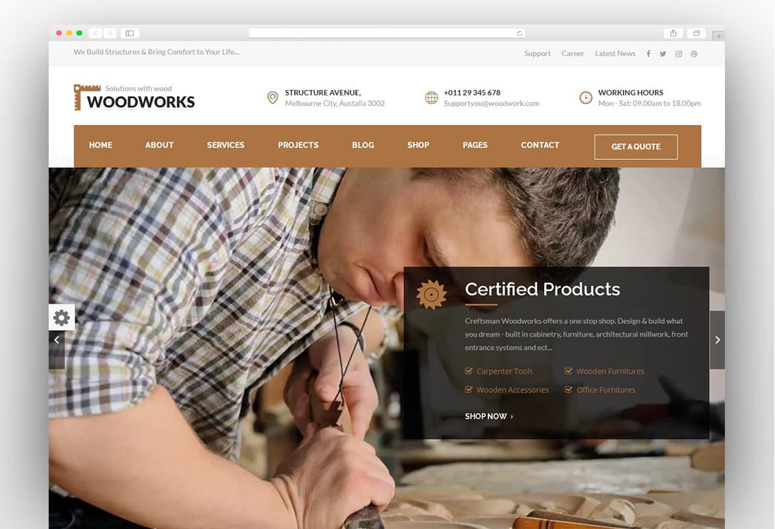 Wood Works - Carpenter and Craftsman Business WordPress Theme