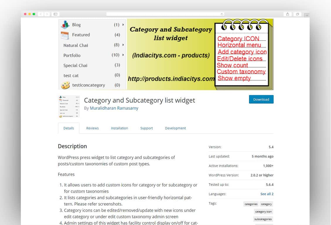 Category and Subcategory list widget