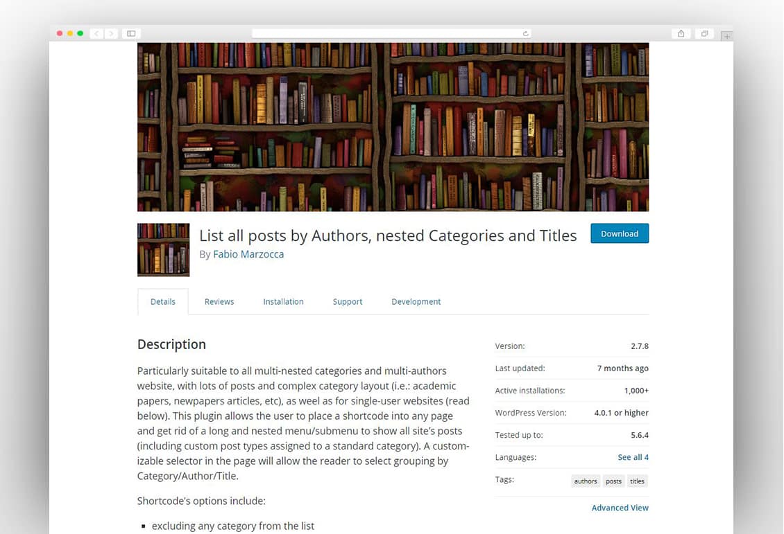 List all posts by Authors, nested Categories and Titles
