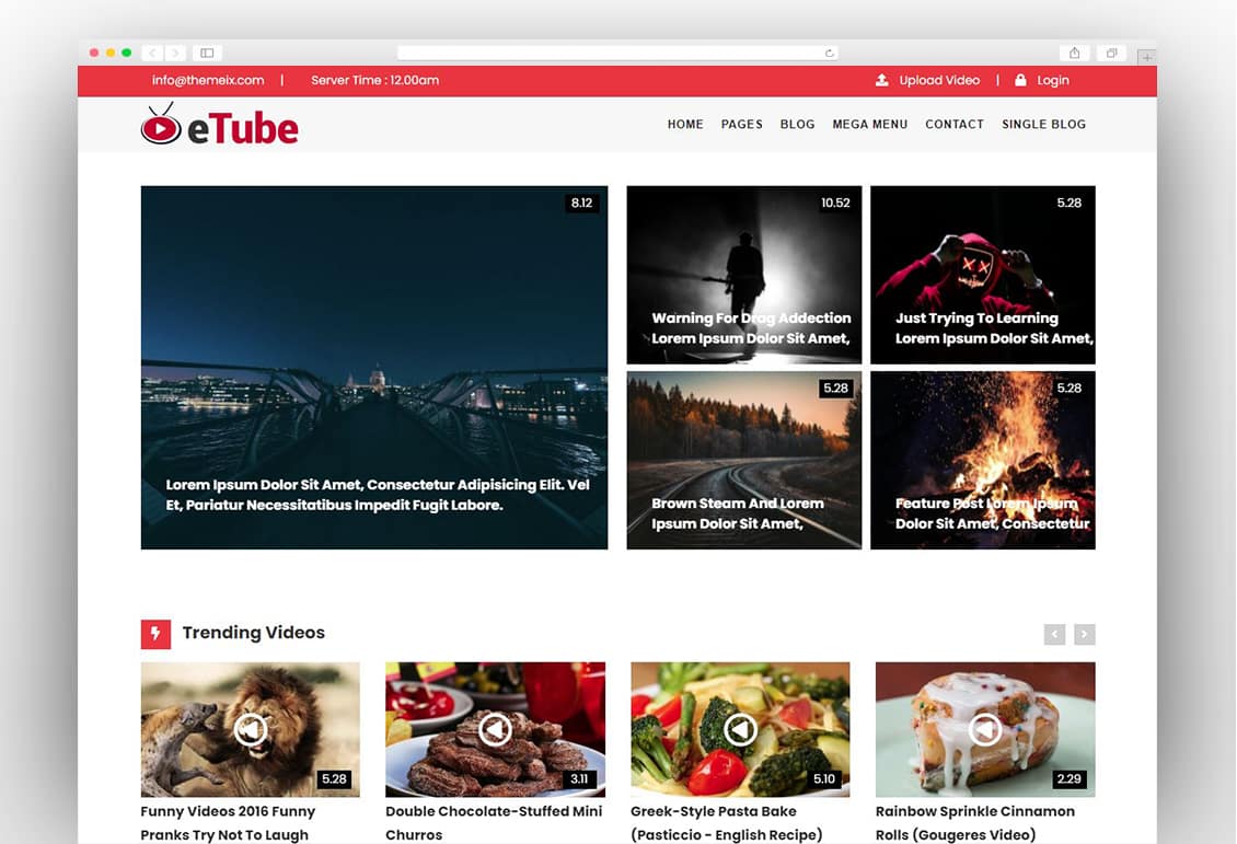 eTube - HTML5 Video Blog / Magazine / Entertainment Bootstrap 5 Template
