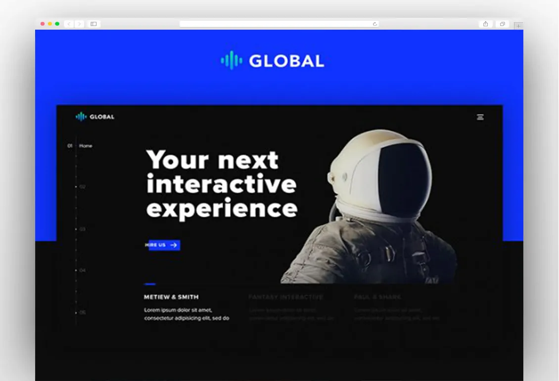 Global: A futuristic one page portfolio in PSD and HTML