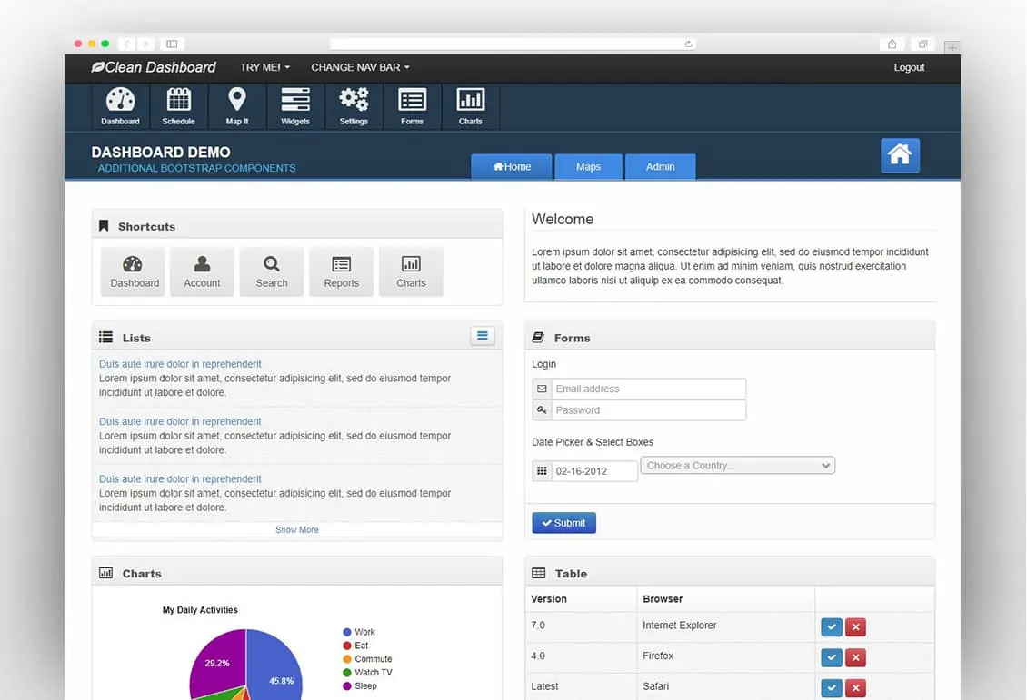Clean Dashboard Responsive Bootstrap UI Theme