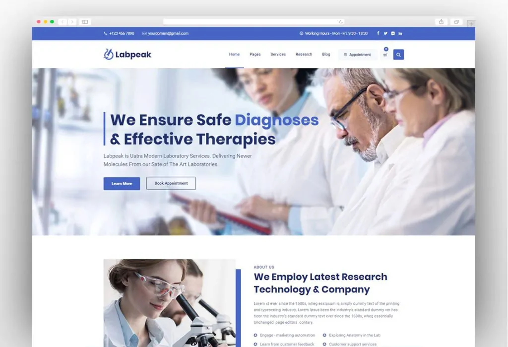 Labpeak | Laboratory & Science Research WordPress Theme